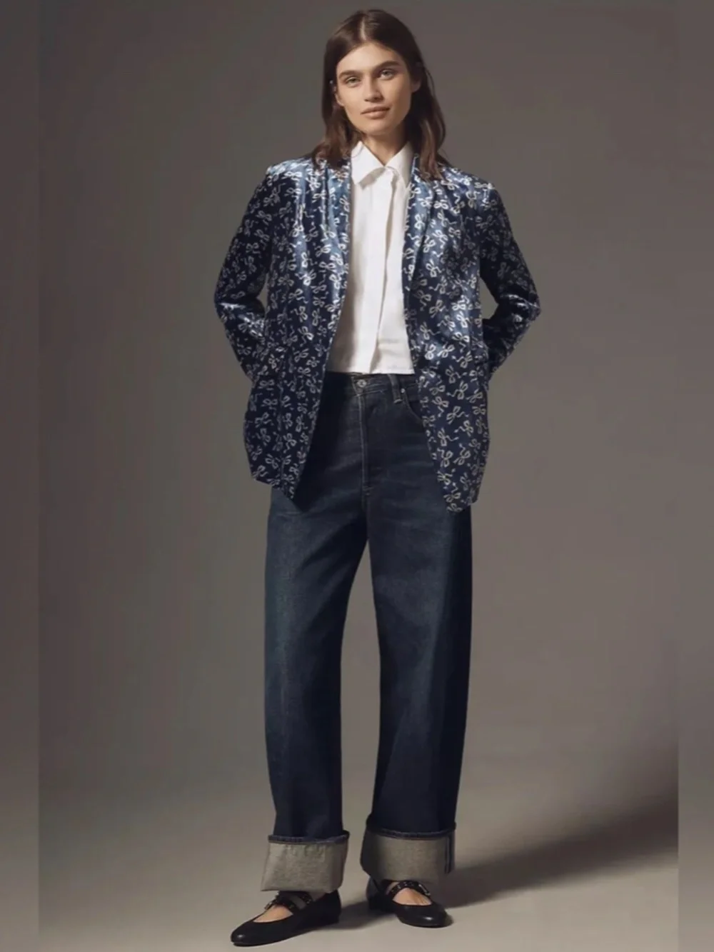 Anthropologie Maeve Tessie Blazer: Bow Print Velvet Edition